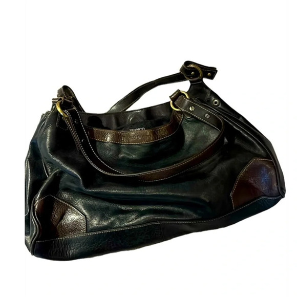 Franco Sarto 90s Style Chocolate Brown black Vegan Patent  Leather Shoulder bag - Picture 1 of 16